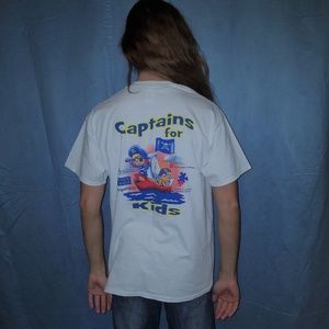 NWOT Mens Captains for Kids Crew T shirt White L